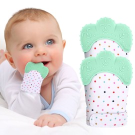 2Pack Silicone Teething Mitt, Soothing Infant Teething Mitten Pain Relief, Prevent Scratches Glove, Safe Silicone Teething Toys for 0-12 Months