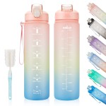 YC Kitchen Motivational Water Bottle with Time Marker- 32oz Water Bottles with Times to Drink, Leakproof & BPA Free Sports Water Bottle with Straw & Carry Strap for Fitness, Gym, and Outdoor Sports