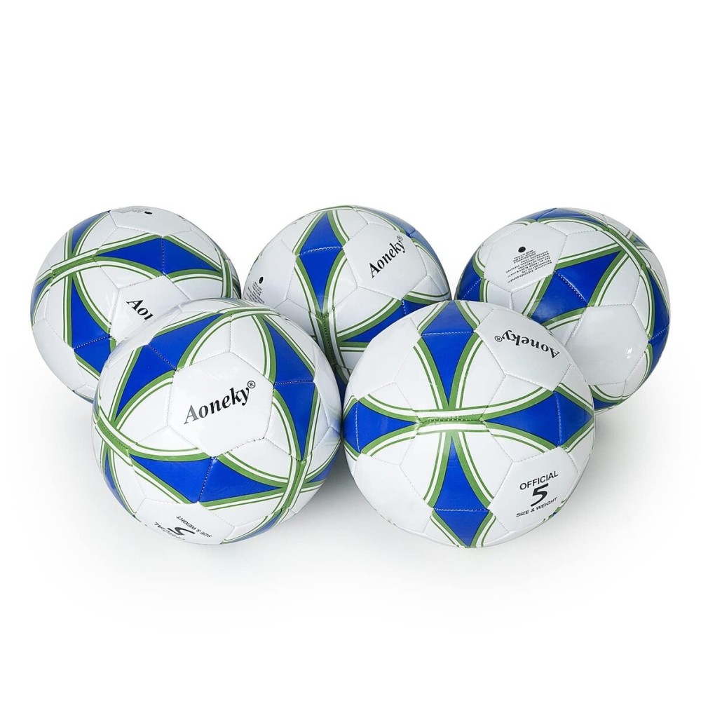 Aoneky Size 5 5-Pack Adult Soccer Ball - Eco-Friendly 2.5mm PVC Leather, Durable Machine-Stitched Design, Ball Pump Included