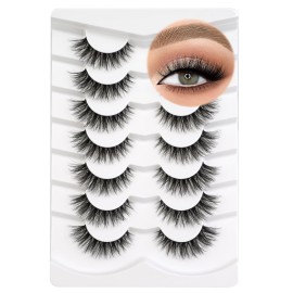 Happy Heartbeat 3D Clear Band Lashes 15mm Natural Soft Faux Mink Lashes C Curl Cat Eye Wispy Fake Eyelashes Reusable False EyeLashes 7 Pairs (No.212)