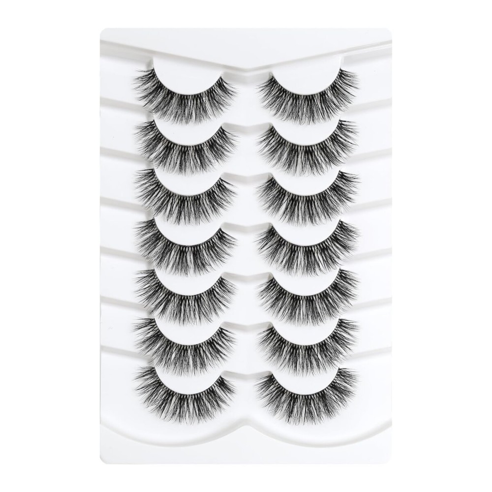 3D Clear Band False EyeLashes Soft Faux Mink Lashes Wispy Fluffy Eyelashes Natural Cat Eye Short Reusable 7 Pairs Happy Heartbeat(No.198)