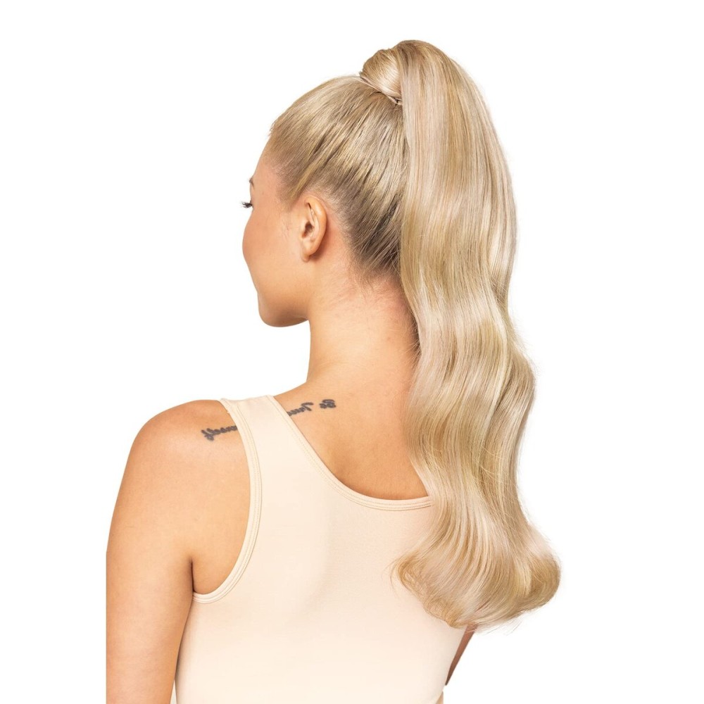 WENNALIFE Ponytail Hair Extension, 16 Inch 80g Dirty Blonde Highlighted Bleach Blonde Ponytail Extension Human Hair Clip in Wrap Around Remy Human Hair Extension Hairpieces Real Human Hair