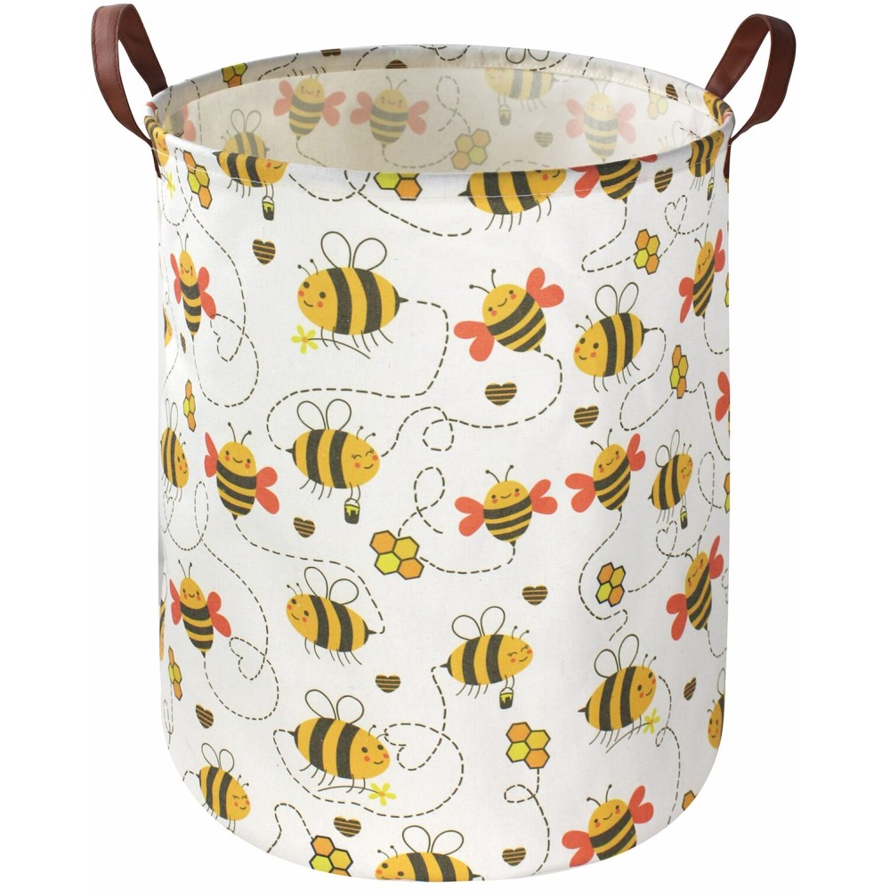 ESSME Kids Laundry Hamper,Collapsible Canvas Waterproof Bee Storage Bin for Kids, Nursery Hamper,Gift Baskets,Home Organizer(Bee)