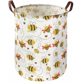 ESSME Kids Laundry Hamper,Collapsible Canvas Waterproof Bee Storage Bin for Kids, Nursery Hamper,Gift Baskets,Home Organizer(Bee)
