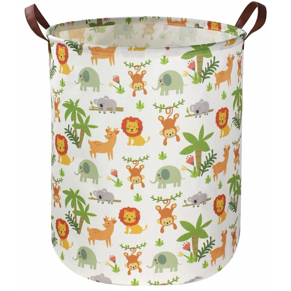 Essme Kids Laundry Hamper,Jungle Laundry Basket Collapsible Greeen Hamper for Kids Room Decor, Animal Hamper,Woodland Storage Basket, Nursery Hamper,Gift Baskets.(Jungle animal)