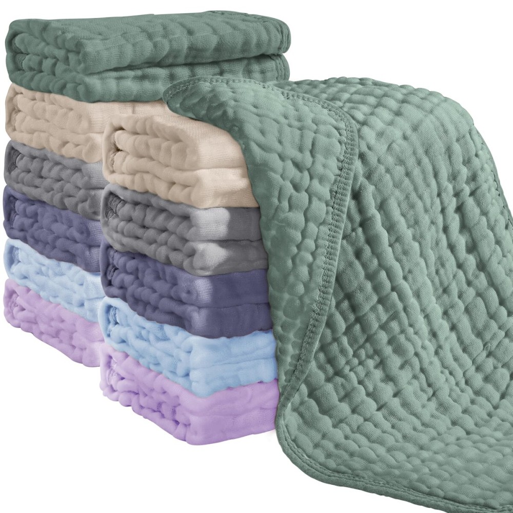 Looxii Muslin Burp Cloths 100% Cotton Muslin Cloths 12 Pack Large 20\'\'x10\'\' Extra Soft and Absorbent Baby Burping Cloth for Boys and Girls (Multicolor)