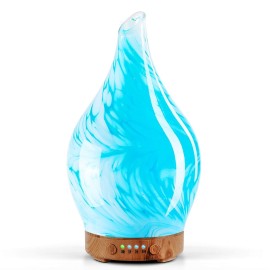Porseme 150ml Essential Oil Diffuser Glass Color Changing Aroma Air Diffusers Aromatherapy Ultrasonic Cool Mist Humidifier 6 Running Hours Waterless Auto-Off for Sleeping Yoga Office Spa (Blue Wave)