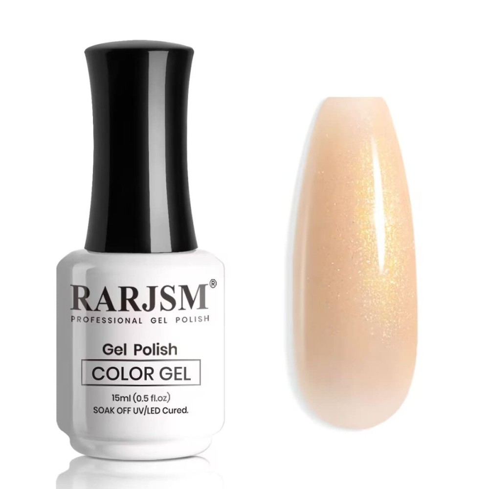 RARJSM Nude Gel Nail Polish Apricot Gold Glitter Shimmer Neutral Sheer Nude Gel Polish Soak Off LED UV Curing Requires Beige Pigment Jelly French Manicure Nail Gel Polish 15ml 1 Piece for Home Salon