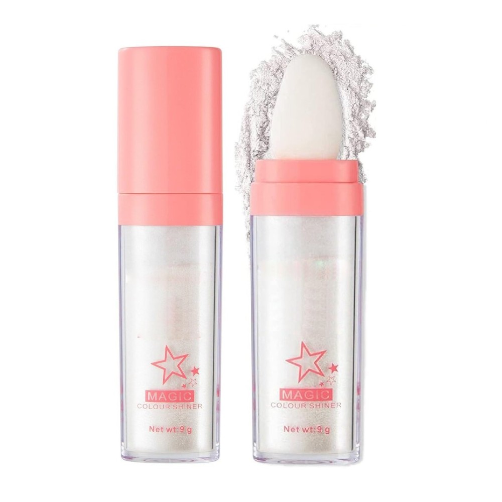 Glitter Powder Highlighter Makeup, Body Brightens the Natural Three-Dimensional Face Blusher Fairy Highlight Patting Powder. (01White Moonbeam)