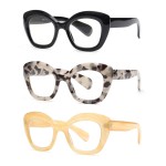 JM 3 Pack Oversized Cat Eye Reading Glasses for Women Funky Blue Light Flexible Cateye Readers +2.25