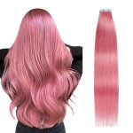 SUYYA Tape-in Hair Extensions - Human Hair Hot Pink 14 Inch Straight Tape Extensions 10PCS/Pack 20g