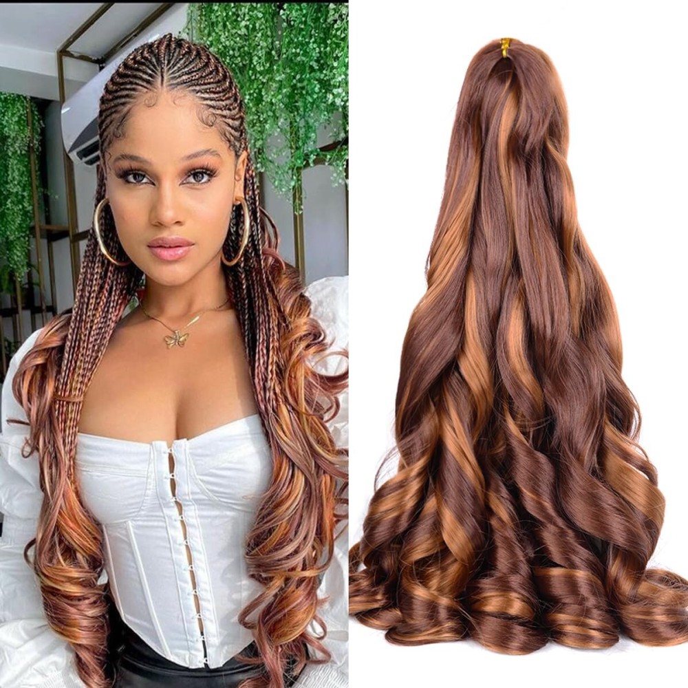 Braiding Hair Extensions,P33/30 Bouncy Synthetic French Curl Braiding Hair Extensions 75g/pack French Curly Crochet Hair Extensions 24Inch (8Pack,P33/30)