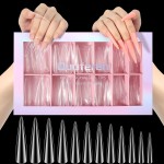 Clear Long Stiletto Nail Tips, 504PCS XXXL Extra Long Stiletto Fake Acrylic Nails, Full Cover Soft Gel C Curve Nail Tips False Nail Extension Tips for Manicure Salon DIY Nail Art 12 Sizes