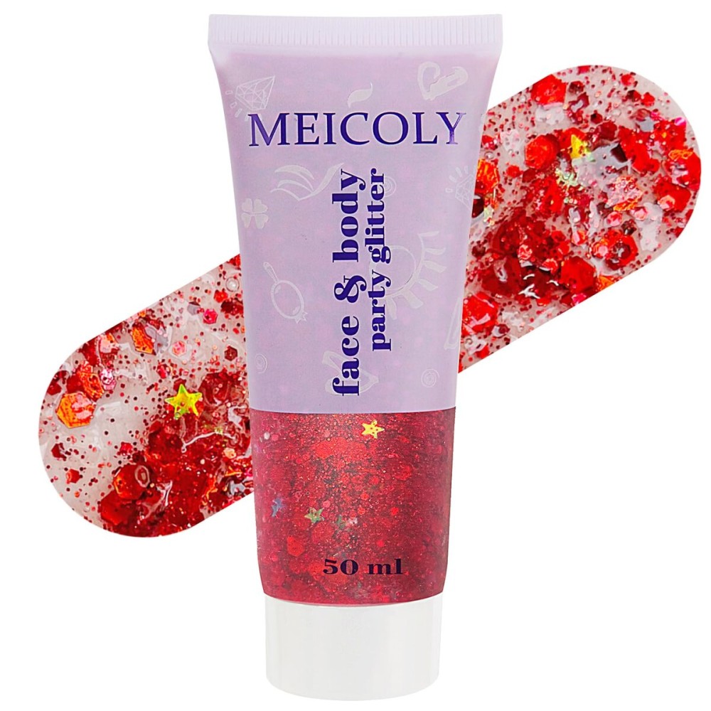 MEICOLY Red Face Glitter,Halloween Hair Glitter Gel,Stocking Stuffers for Christmas,Sparkling Glitter Face Paint,Festival Rave Accessories Glitter Makeup,Mermaid Body Glitter Gel for Women Kids