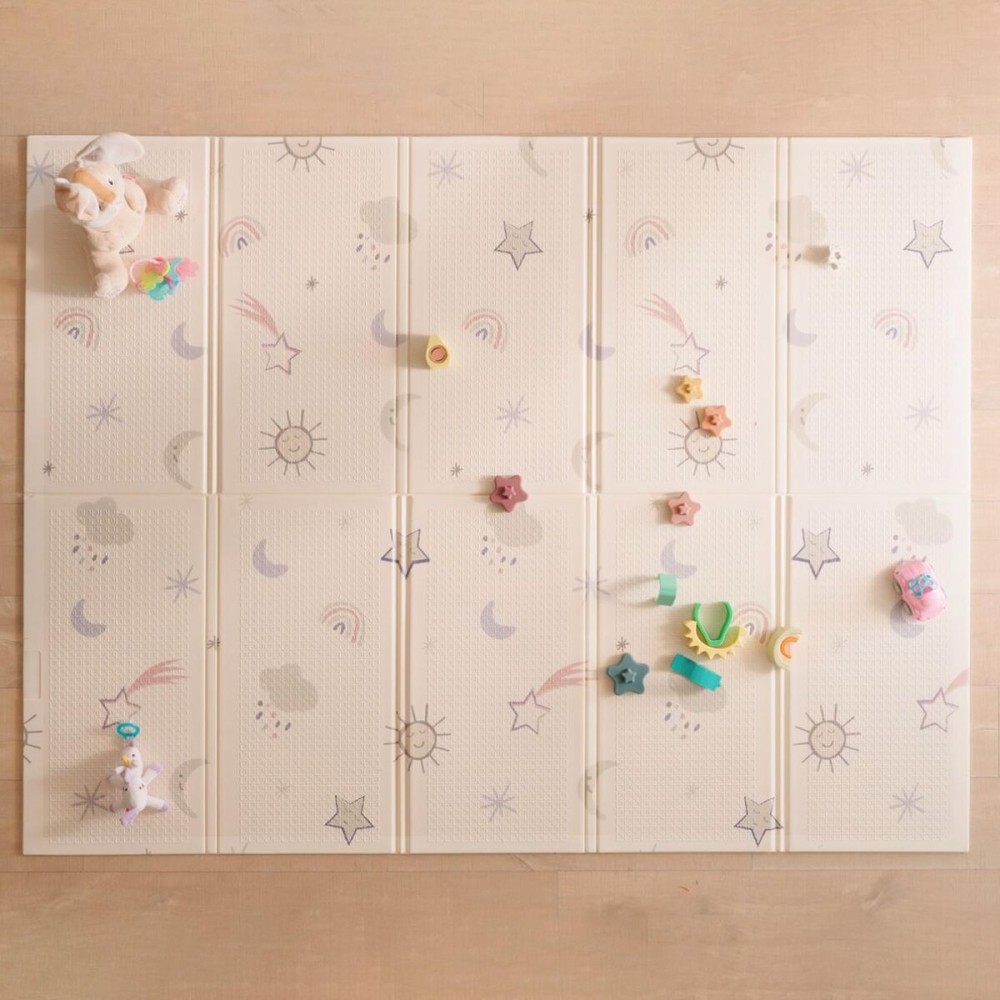 Nuby Reversible Baby Floor Mat, 77 x 58 - Foldable and Lightweight Baby Play Mat for Floor - Easy Storage and Travel - Stars and Sky