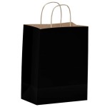 Qutuus Black Paper Gift Bags with Handles Bulk - 600 Pcs 8x4.5x10 Black Gift Bags, Kraft Bags for Retail, Shopping, Party, Goody, Business.