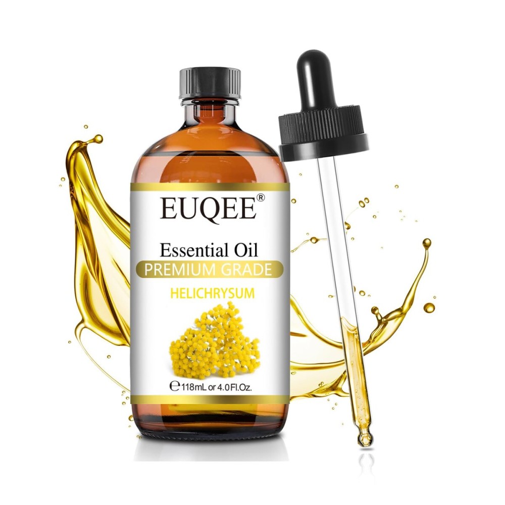EUQEE Helichrysum Essential Oil 4 oz/118 ml Large Bottle Premium Helichrysum Oil with Glass Dropper - Great for Diffusers, Humidifier, Candle & Soap Making