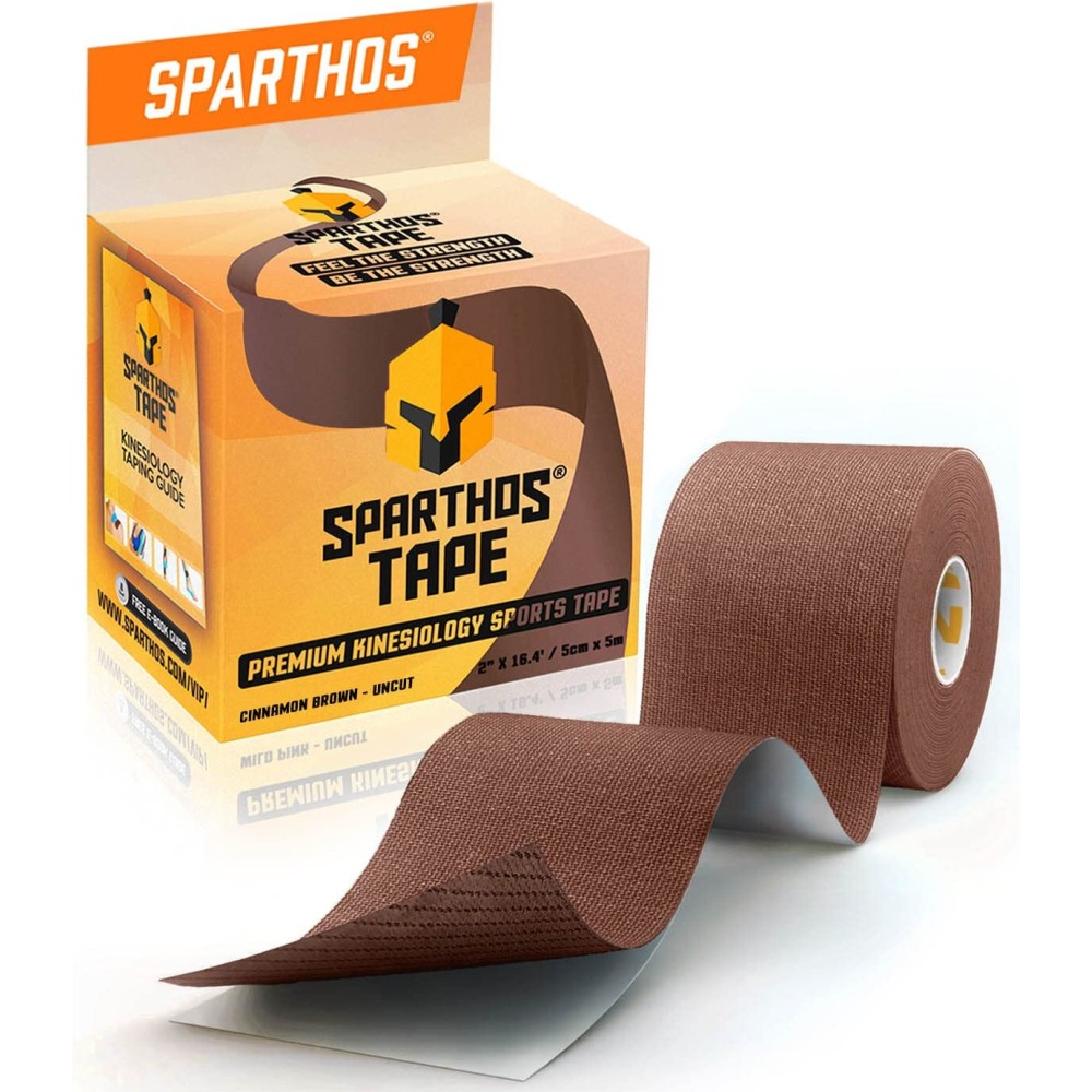 Sparthos Kinesiology Tape - Incredible Support for Athletic Sports and Recovery - Free Kinesio Taping Guide! - Rocktape Breast Waterproof Rock Boob Bra Gold Lift Tapes - Uncut (Cinnamon Brown)