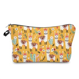 Cosmetic Bags for Women Small Lovely Llama and Cacti Makeup Bag for Purse Travel Toiletry Bag Accessories Organizer Zipper Pouch Gift Idea Yellow