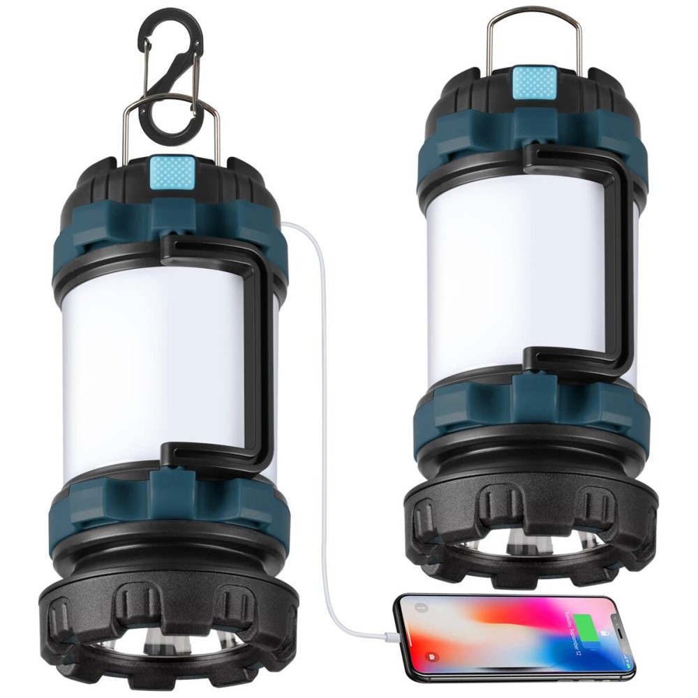 2 Pack Camping Lantern, Outdoor LED Camping Light, Rechargeable Flashlights with 1000LM, 6 Modes, 4000mAh Power Bank, IPX5 Waterproof Portable Emergency Camp Light for Hurricane Survival - Blue