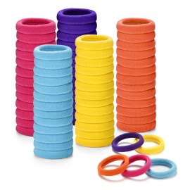 iFwevs 50PCS Multicolor Seamless Toddler Hair Cotton Seamless Ponytail Holders,No Damage Elastics Hair Bands for Thick Heavy &Curly Hair