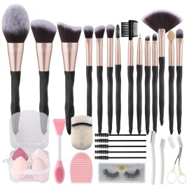 111 30Pcs Black makeup brushes and makeup sponges makeup tool set makeup brushes set natural synthetic eye shadow foundation make-up facial mixed powder blusher concealer eye makeup brush set