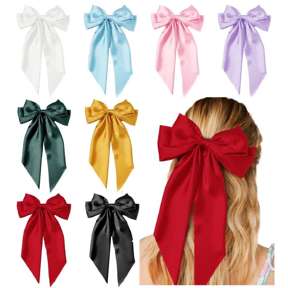 Hair Bows for Women Girls 8 PCS Hair Ribbon Bow Hair Clips with Long Tails Vintage Hair Accessories for Women