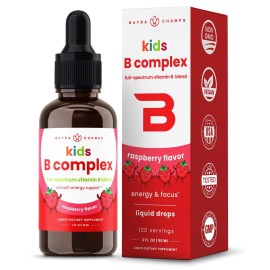 NutraChamps Vitamin B Complex for Kids, B1, B2, B3, B6, B7, B9 & Methyl B12, Kids B Complex Liquid Drops Supplement, Energy, Focus, Metabolism, Natural Berry, 120 Servings, 4 Month Supply