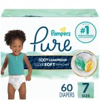 Pampers Baby Diapers - Pure Protection - Size 7, 60 Count, for up to 100% Leakproof, Premium Plant-based Skin Protection