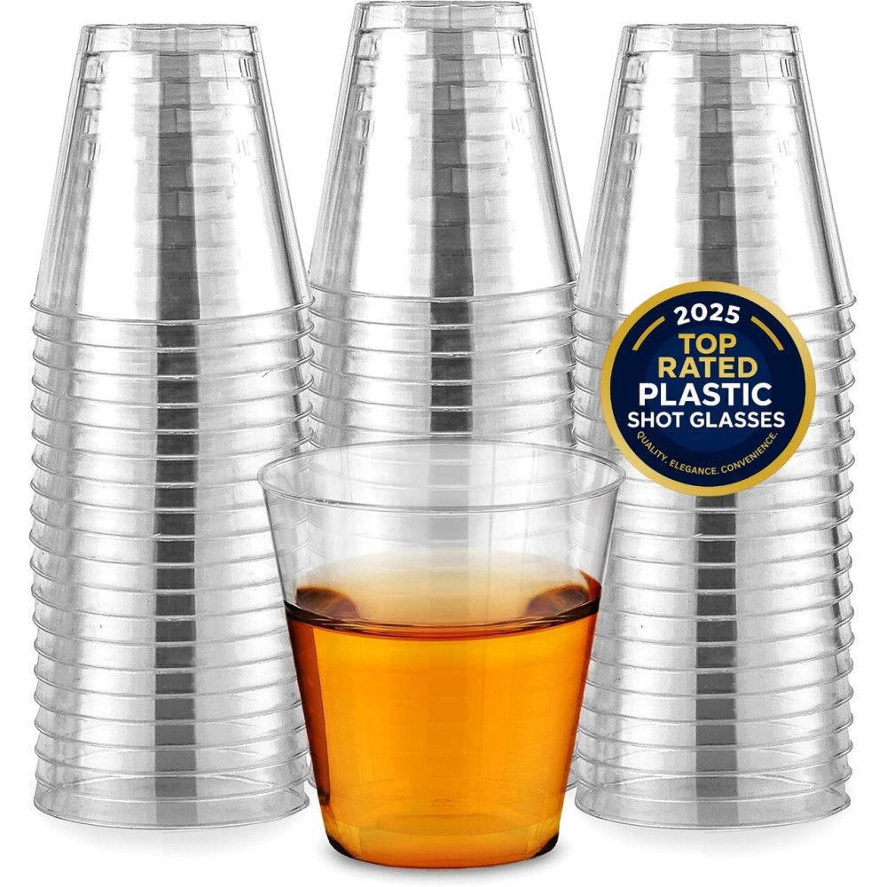 Stock Your Home 2 oz Shot Glasses - 250 Mini Plastic Shot Glasses (2oz) Clear Disposable Cups for Jello Shots, Wine Tasting, Liquor, Whiskey, Pudding, Sample Cup for Halloween and Elegant Parties