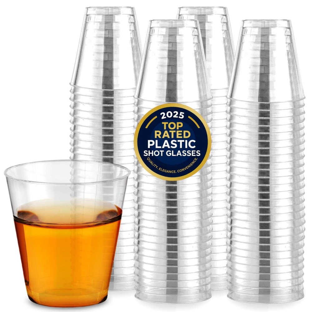 Stock Your Home 2 oz Shot Glasses - 500 Mini Plastic Shot Glasses (2oz) Clear Disposable Cups for Jello Shots, Wine Tasting, Liquor, Whiskey, Pudding, Sample Cup for Halloween and Elegant Parties