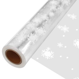 31.5 in X 100 ft Christmas Cellophane Wrap Roll - 3 Mil Thicken Snowflake Clear Cellophane Wrap Roll for Gift Baskets, Clear Cellophane Bags Large for Christmas Gift Baskets(31.5 fold into 16)