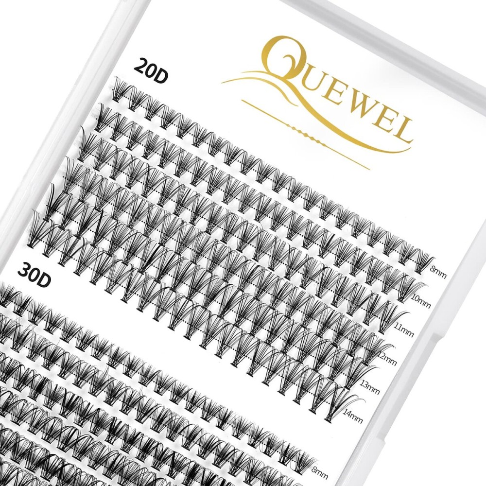 QUEWEL Cluster Lashes 240Pcs Individual Lashes 20D+30D D Curl Mix8-14mm Lash Extensions Clusters Lashes Soft&Natural False Eyelashes Individual DIY Eyelash Extension at Home(20D+30D D mix-8-14)