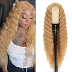 INSTASTYLE Honey Blonde Wig 30 Inch Synthetic Wig Loose Deep Wave Lace Front Curly Wigs for Women Long Wigs for Women Natural Crimps Curls (Honey Blonde)