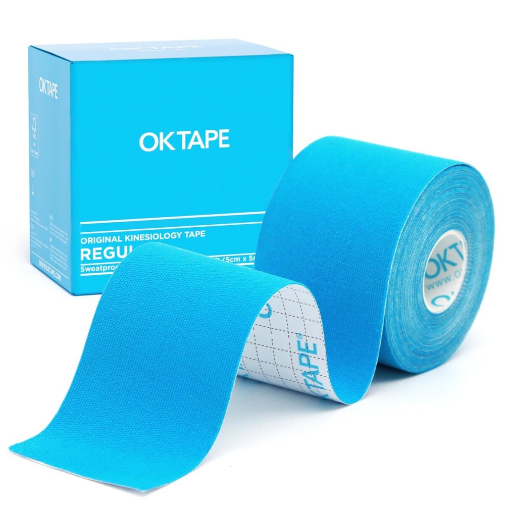 OK TAPE Kinesiology Tape, Regular Original Cotton Elastic Athletic Tape for Support and Recovery, Sports Tape Therapeutic Pain Relief, 2in16.4ft Uncut Roll - Light Blue