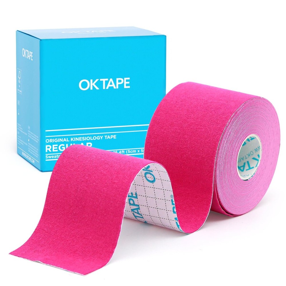 OK TAPE Kinesiology Tape, Regular Original Cotton Elastic Athletic Tape for Support and Recovery, Sports Tape, 2in16.4ft Uncut Roll - Pink