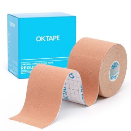 OK TAPE Kinesiology Tape, Regular Original Cotton Elastic Athletic Tape for Support and Recovery, Sports Tape, 2in16.4ft Uncut Roll - Beige
