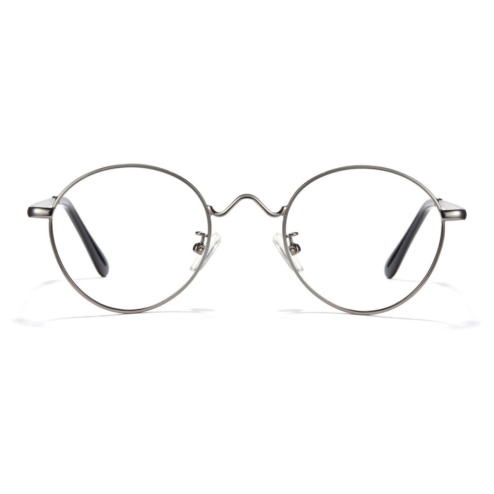 Cyxus Blue Light Blocking Glasses Round Retro Computer Eyewear Lightweight Black Metal Frame Glasses for Women Men, Anti Digital Eye Strain Headache Grey