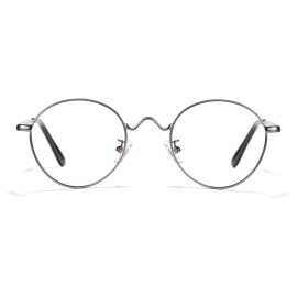 Cyxus Blue Light Blocking Glasses Round Retro Computer Eyewear Lightweight Black Metal Frame Glasses for Women Men, Anti Digital Eye Strain Headache Grey