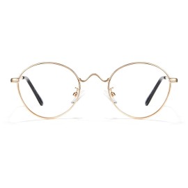 Cyxus Blue Light Blocking Glasses Women Men, Pan-to Style 70s Retro Looks Vintage Round Wire Eyeglasses Business Computer Use 8702