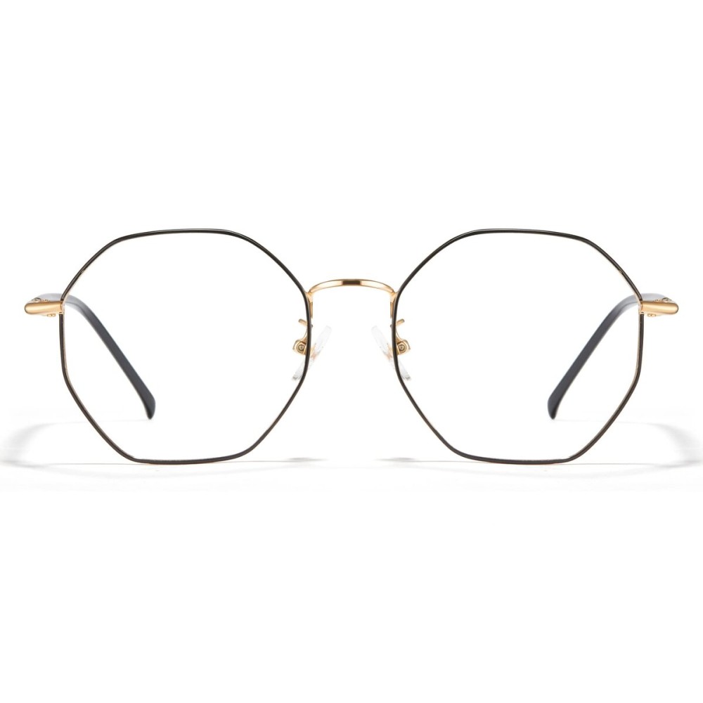 Cyxus Octagonal Blue Light Glasses for Women and Men UV Blocking Computer Glasses Metal Eyewear Anti Eyestrain Irregular Eyeglasses Frame Black Gold