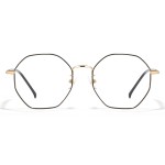 Cyxus Octagonal Blue Light Glasses for Women and Men UV Blocking Computer Glasses Metal Eyewear Anti Eyestrain Irregular Eyeglasses Frame Black Gold