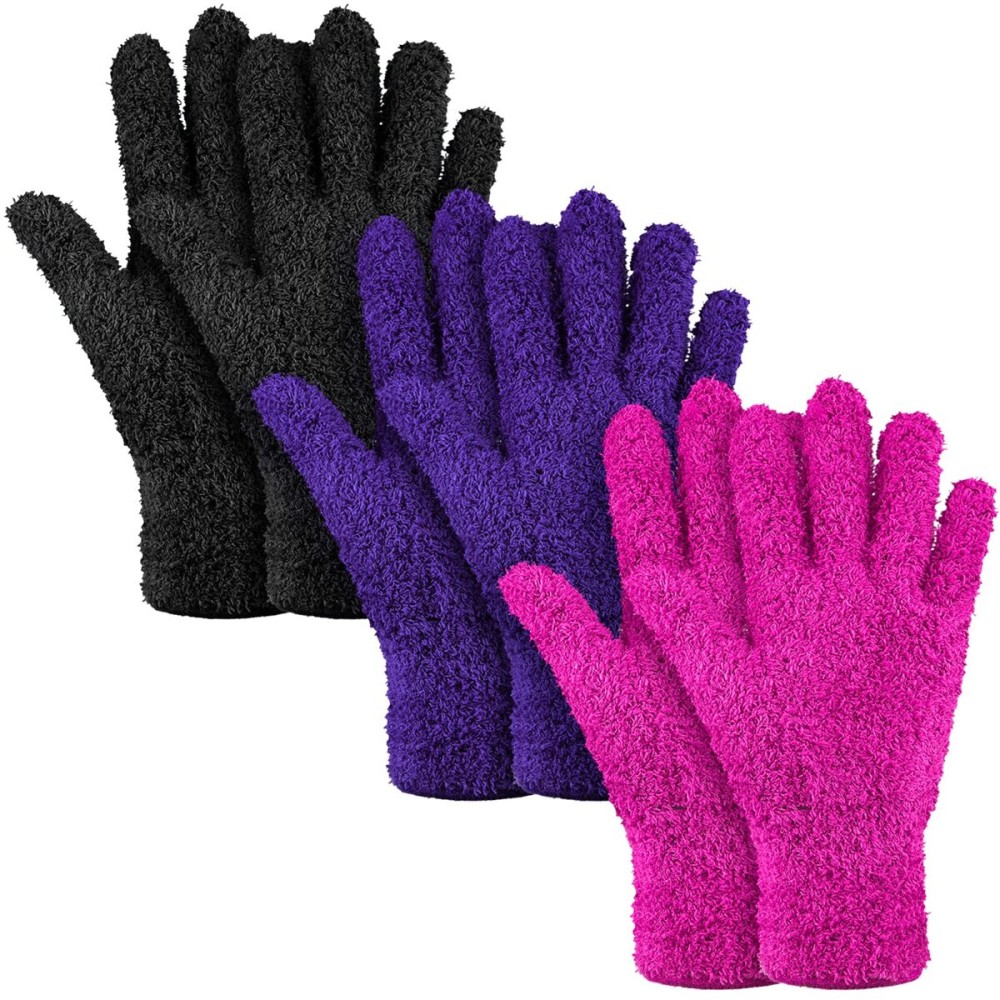 Patelai 3 Pairs Microfiber Plant Dusting Gloves Leaf Cleaning Gloves for Indoor Plants, Blinds, Furniture, House(Large,Purple, Rose Red, Black)