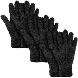 Patelai 3 Pairs Microfiber Plant Dusting Gloves Leaf Cleaning Gloves for Indoor Plants, Blinds, Furniture, House(Large,Black)