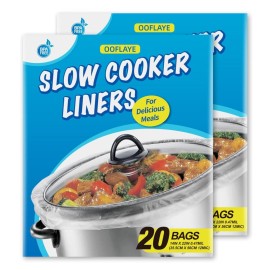 40 Counts Slow Cooker Liners and Cooking Bags, Extra Large Size Fits 6-10QT Pot, 14x 22, BPA Free, Suitable for Oval & Round Pot -2 Pack