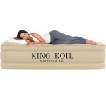 King Koil Luxury Queen Size Air Mattress with High-Speed Built-in Pump, Blow Up Bed Top Side Flocking, Puncture Resistant, 16in Double High Inflatable Airbed Guests or Travel 1-Year Warranty