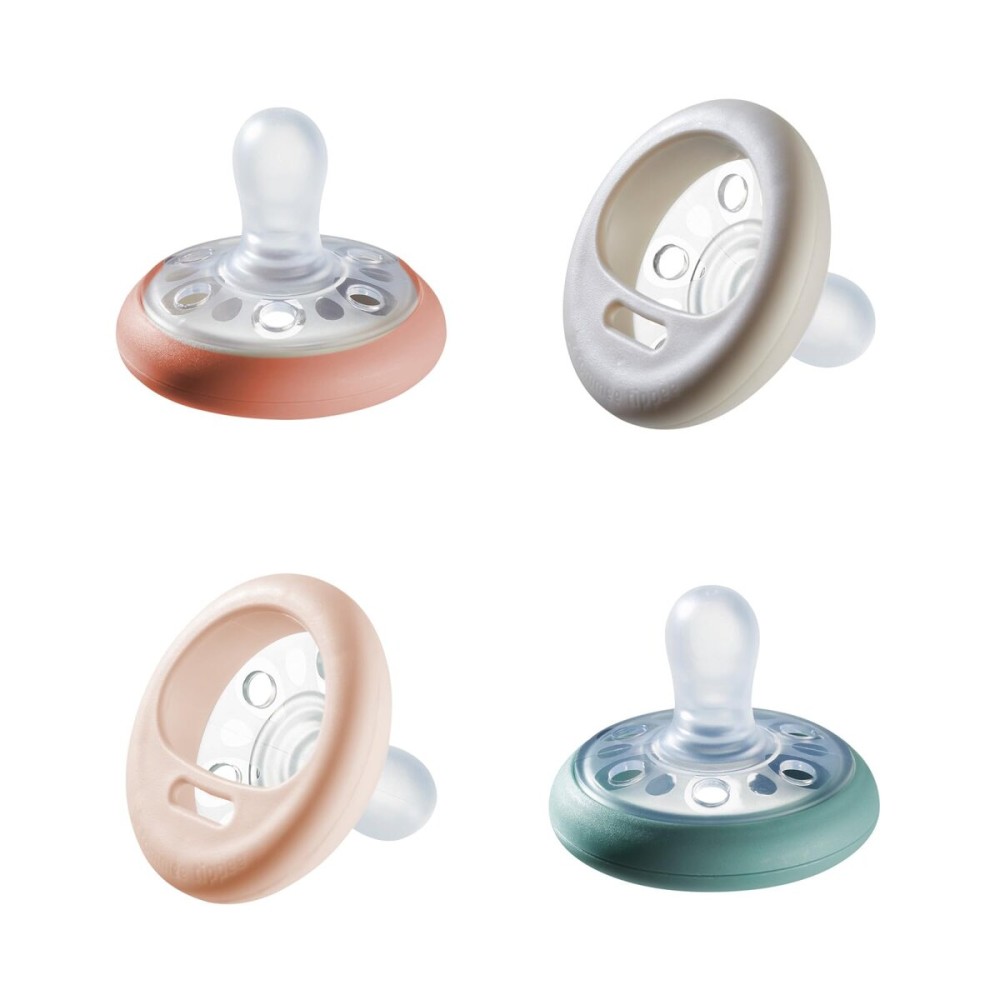 Tommee Tippee Breast-Like Pacifier, 6-18 Months, Symmetrical Design, Natural Breast-Like Baglet, BPA-Free Binkies, Rose/Green/Cream, Pack of 4