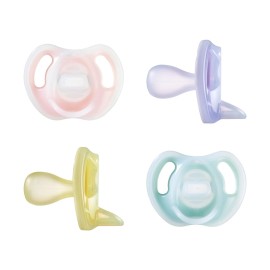 Tommee Tippee Ultra-Light Silicone Pacifier, 6-18 Months, Symmetrical One-Piece Design, BPA-Free Silicone Binkies, Pink/Violet/Yellow, Pack of 4