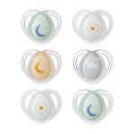 Tommee Tippee Night Time Pacifier, 0-6 Months, Symmetrical Silicone Baglet, BPA-Free Binkies, Glow in The Dark Technology, Blue Pastels, Pack of 6