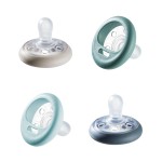 Tommee Tippee Breast-Like Pacifier, 6-18 Months, Symmetrical Design, Natural Breast-Like Baglet, BPA-Free Binkies, Pastel/Blue/Black, Pack of 4